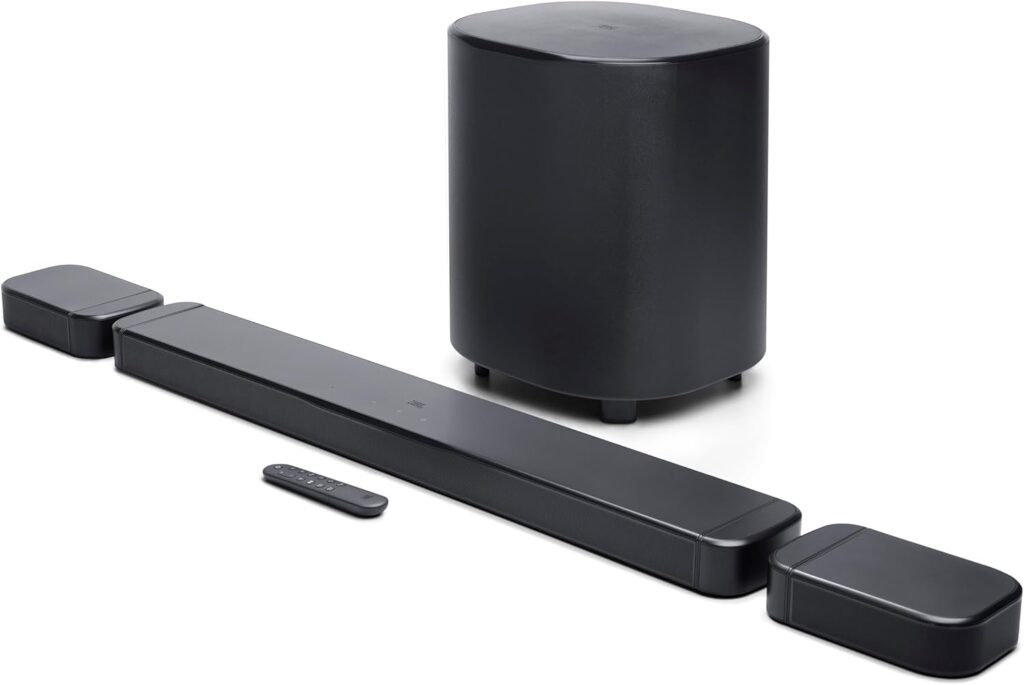 JBL Bar 700MK2-7.1 Channel soundbar System with Detachable Speakers and Dolby Atmos®, 780W max Output Power and a 10″ Wireless subwoofer, Works with Voice Assistant-Enabled Speakers (Black)