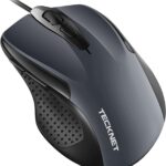 TECKNET USB Wired Mouse, 6-Button Corded Computer Mouse with 4 Adjustable DPI, Optical Computer Mice with Ergonomic Design and 5FT Cord for Laptop, Chromebook, PC, Desktop, Mac, Notebook-Gray