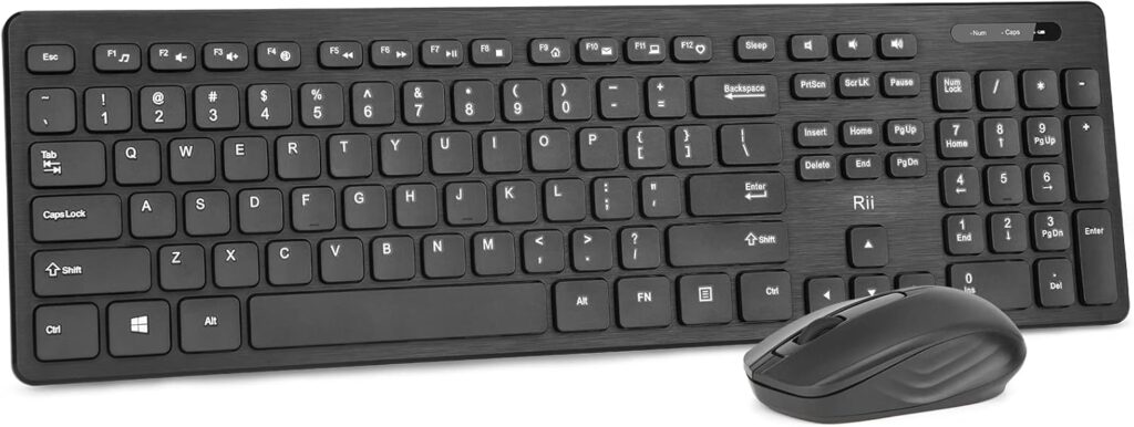 Wireless Keyboard and Mouse Combo – Rii Standard Office PC Keyboard and Optical Wireless Mice (Black)