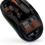 Novel Transparent Wireless Mouse, Tri-Mode (Dual Bluetooth+2.4GHz), USB-C Receiver Ideal for MacBook/Laptops/PC, Rechargeable, Portable, Silent, Clear Mice for Business Trips & Office – Black