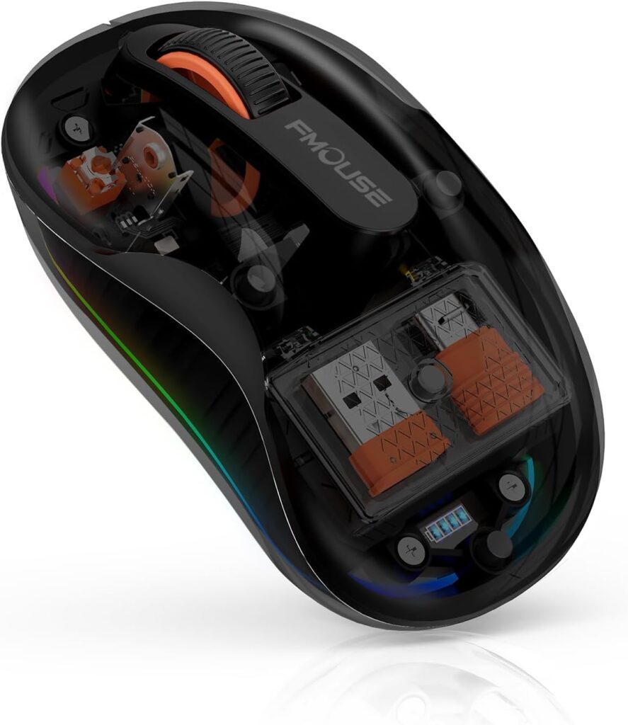 Novel Transparent Wireless Mouse, Tri-Mode (Dual Bluetooth+2.4GHz), USB-C Receiver Ideal for MacBook/Laptops/PC, Rechargeable, Portable, Silent, Clear Mice for Business Trips & Office – Black