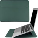 13.3 Inch Laptop Sleeve Case PU Leather Case Compatible with MacBook Air M1 M2 2022-2018 / MacBook Pro 13 M2 2022-2016, Surface Pro 8 2021 / Surface Go 3 2021, Sleeve Pouch with Stand Green