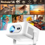 2025 Android 14 Smart Projector 4K & 8K Support, Portable Projector with WiFi 6 and Bluetooth 5.4, Auto Focus & Vertical Keystone, 180°Rotatable, Mini Proyector for Outdoor Home HY300Max