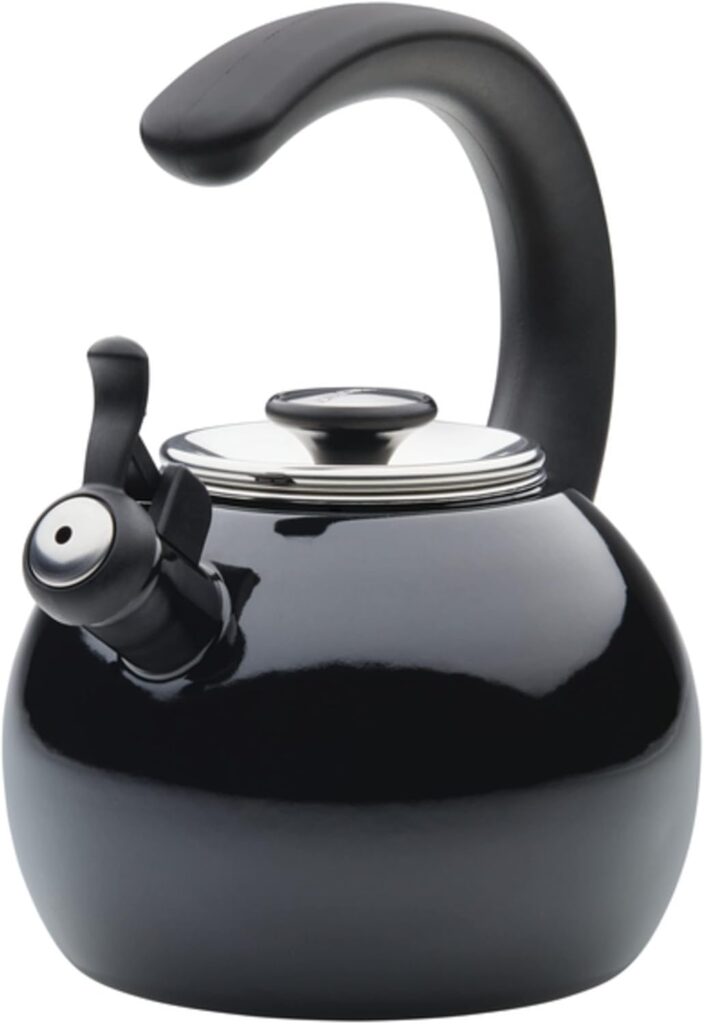 Circulon Enamel on Steel Whistling Teakettle/Teapot With Flip-Up Spout, 2 Quart – Black
