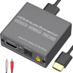 VPFET 4K60Hz HDMI Audio Extractor Splitter Converter to Optical and 3.5mm and AUX Adapter Supports 2.0 and 18Gpbs Bandwidth Digital DTS PCM HDR10
