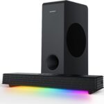 MEREDO Sound Bar for Smart TV 160W 3.1CH PC Gaming Soundbar with Subwoofer RGB Lighting Audio Sync Surround Sound System BT 5.3/HD-ARC/Optical/AUX/USB for Desktop Tablets Consoles Home Cinema