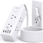 One Beat 10Ft Extension Cord with Multiple Outlets,Flat Plug Power Strip Surge Protector with 10 Ft Long Cord,6 Outlet 4 USB Ports (2USB C),Multi Outlet Wall Plug for Travel,College,Dorm Essentials