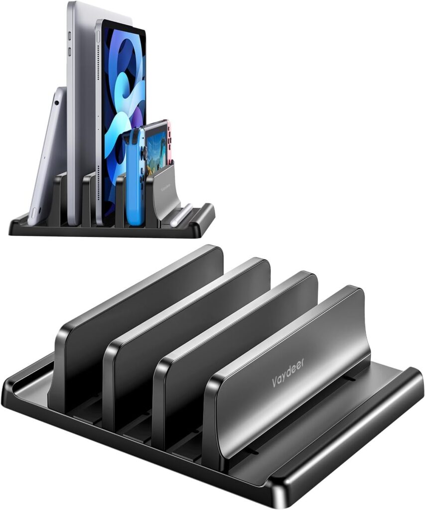 Vaydeer 3-Slot Vertical Laptop Stand Made of Premium ABS Plastics 5 in 1 Design Space-Saving Adjustable Desk Organizer for All MacBook/Chromebook/Surface