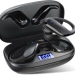 NDO Wireless Earbuds Bluetooth 5.3 Headphones Sport,IPX7 Waterproof Sports Earphones with Earhooks,48H Playtime,Lightweight 7.8g,Fast Charging Case,Noise Cancelling Mic for Running Gym Workout-Black