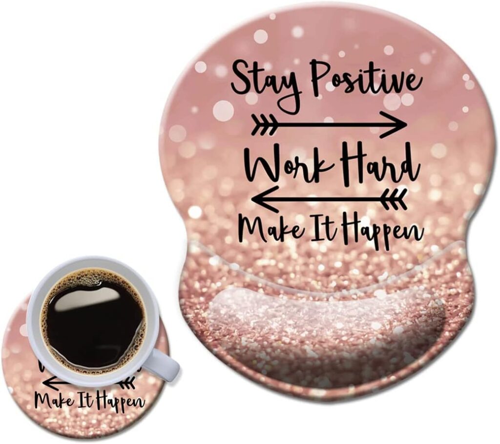 Mouse Pad with Wrist Support, Non Slip Mousepad Wrist Rest for Office, Computer, Laptop & Mac- Durable & Comfortable & Lightweight Ergonomic Support Mouse Mat Glitter Quote