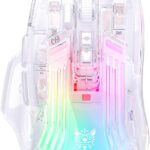 Wired Gaming Mouse with Transparent Crystal Shell, Custom LED Lighting, USB Ergonomic Optical Mice with Side Buttons, Adjustable DPI Up to12800 for PC/Laptop/Mac, Computer Mouse for Game/Office Use