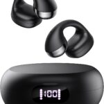 CXK Open Ear Headphones, Bluetooth 5.4 Clip on Earbuds Bone Conduction Headphones with LED Digital Display Flexible Ear Clip Design 30H Playtime Lightweight Comfort Bluetooth Earbuds for Workout