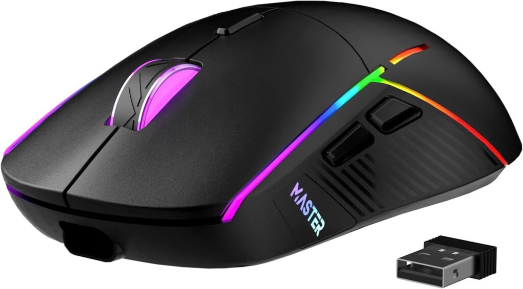 FFJ Wireless Gaming Mouse, 24000 DPI, Tri-Mode 2.4G/USB-C/Bluetooth 5.3 Gaming Mouse Wireless, RGB Programmable Mouse Gamer, 75Hrs Battery Life, Rechargeable Gaming Mice for PC, Mac, PS5, Xbox – Black