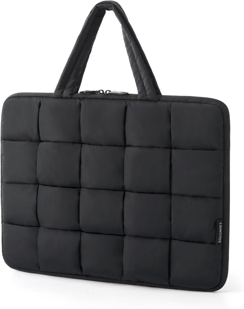 BAGSMART 15.6 Inch Laptop Case, Lightweight Puffy Laptop Sleeve with Handle, Compatible with MacBook Air Pro 15 16 Inch M4 M3 M2 M1, Laptop Bag for Women Fitted with Dell,HP, Black