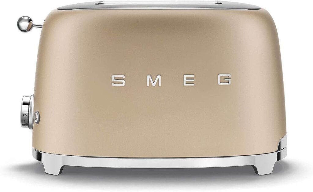 SMEG 2 Slice Toaster with 6 Presets and Defrost Function and Removable Crumb Tray TSF01CHMUS, Matte Champagne