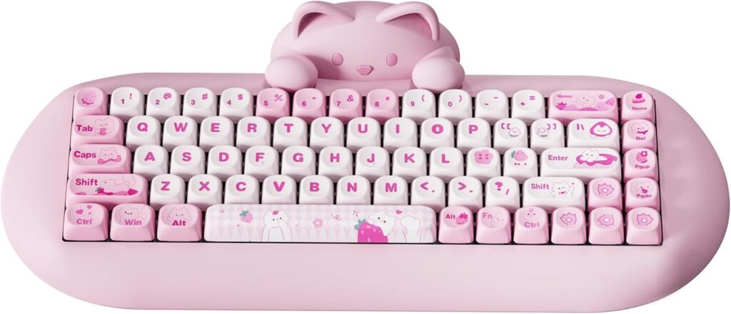YUNZII C68 Wireless Mechanical Keyboard,65% Layout,Hot Swap,Triple Mode BT5.0/2.4G/Wired, RGB Backlit NKRO,Cute Cat Silicone Ergonomic Design for Win/Mac (Pink, Milk Switch)