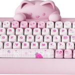 YUNZII C68 Wireless Mechanical Keyboard,65% Layout,Hot Swap,Triple Mode BT5.0/2.4G/Wired, RGB Backlit NKRO,Cute Cat Silicone Ergonomic Design for Win/Mac (Pink, Milk Switch)