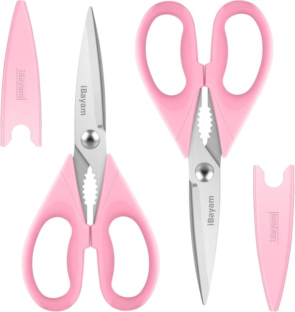 Gifts for Women, Mom, Wife, Her – Couple, Happy Birthday, Wedding Gifts, Christmas Day, Housewarming Gifts, iBayam Kitchen Scissors Heavy Duty Meat Poultry Shears Dishwasher Safe, Pink Stuff