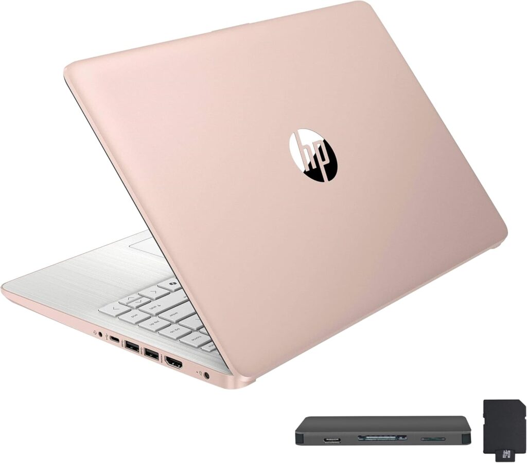 HP Stream 14″ HD BrightView Laptop, Intel Celeron N150, 8GB RAM, 288GB Storage (128GB eMMC + 160GB Docking Station Set), Intel UHD Graphics, 720p Webcam, Wi-Fi, 1 Year Office 365, Win 11 S, Gold
