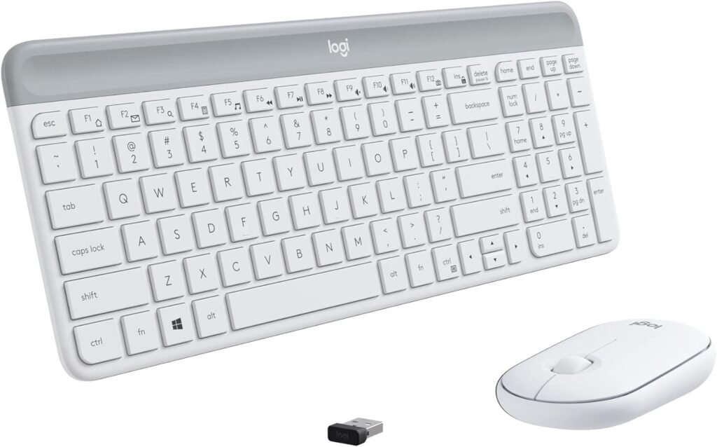Logitech MK470 Slim Wireless Keyboard and Mouse Combo – Modern Compact Layout, Ultra Quiet, 2.4 GHz USB Receiver, Plug n’ Play Connectivity, Compatible with Windows – Off White