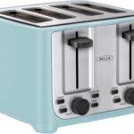 bella 4 Slice Toaster with Auto Shut Off – Extra Wide Slots & Removable Crumb Tray and Cancel, Defrost & Reheat Function – Toast Bread & Bagel, Stainless Steel and Aqua