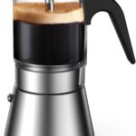 Moka Induction Stovetop Espresso Maker,Crystal Glass-top & Stainless Steel Espresso Moka Pot,Classic Italian coffee maker,240ml(6cup)