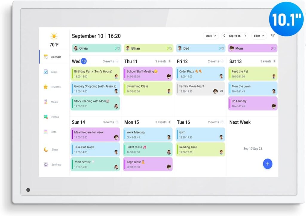 Digital Calendar, 10.1 Inch Smart Electronic Desk Calendar & Chore Chart, Touchscreen Interactive Display for Family Schedules with Meal Planner & Picture Frame & Lists