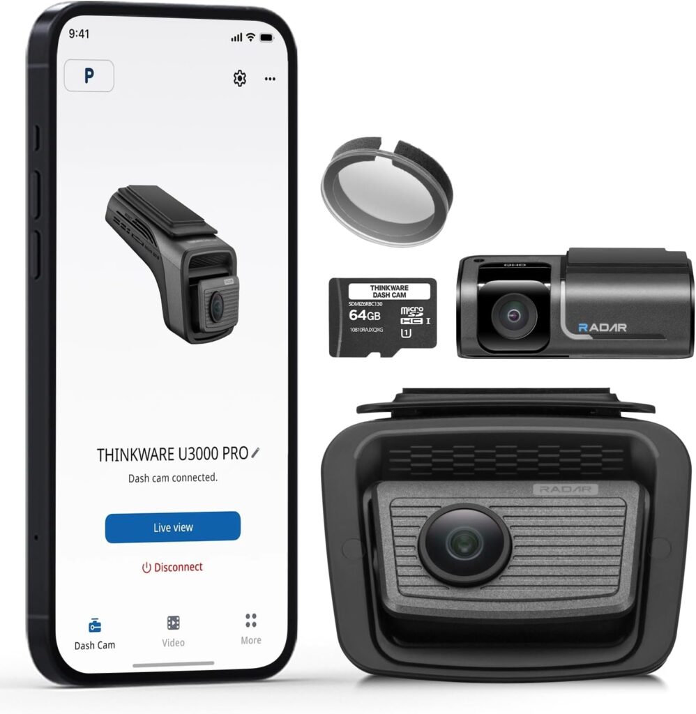 Thinkware 4K Dual Dash Cam, U3000 PRO Front & Rear with Sony STARVIS 2, Radar Parking, Super Night Vision 4.0, Wi‑Fi, GPS