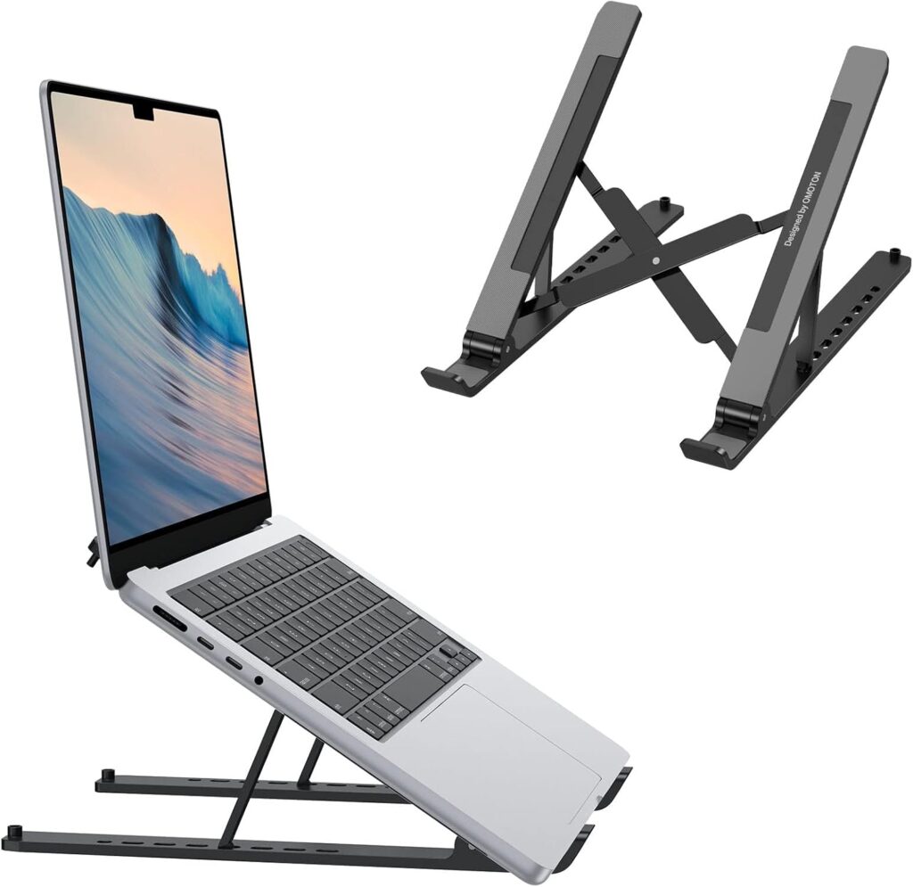 Portable Laptop Stand, OMOTON Laptop Stand for Desk Ergonomic 7-Levels Angles Adjustable Computer Stand, ABS Laptop Riser Holder Compatible with All Laptops and iPad(10-15.6″)
