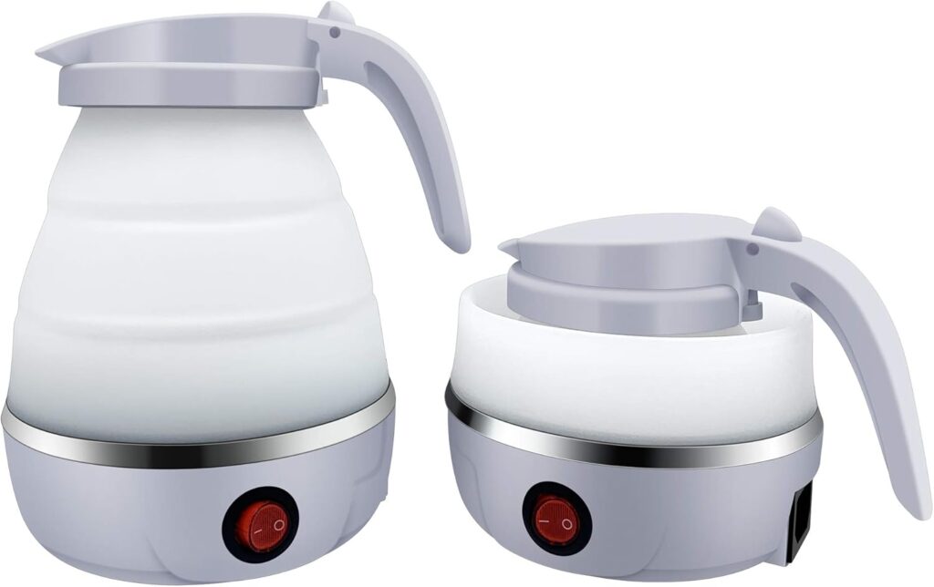 UpdateClassic Small Travel Foldable Electric Kettle, 0.6L Portable Collapsible Hot Water Boiler For Coffee Tea (White)