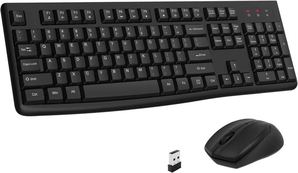 Wireless Keyboard and Mouse Combo, EDJO 2.4G Full-Sized Silent Computer Keyboard with Palm Rest and 3 Level DPI Adjustable Wireless Mouse for Windows, Mac OS PC/Laptop/Desktop