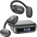 TOZO OpenEgo Open Ear Earbuds Bluetooth Headphones, 80Hrs Playtime Wireless Earbuds with Earhooks, Digital Display, 32 EQ Modes, Clear Call, Comfortable Wear, Sweat-Proof for Running Workout Black