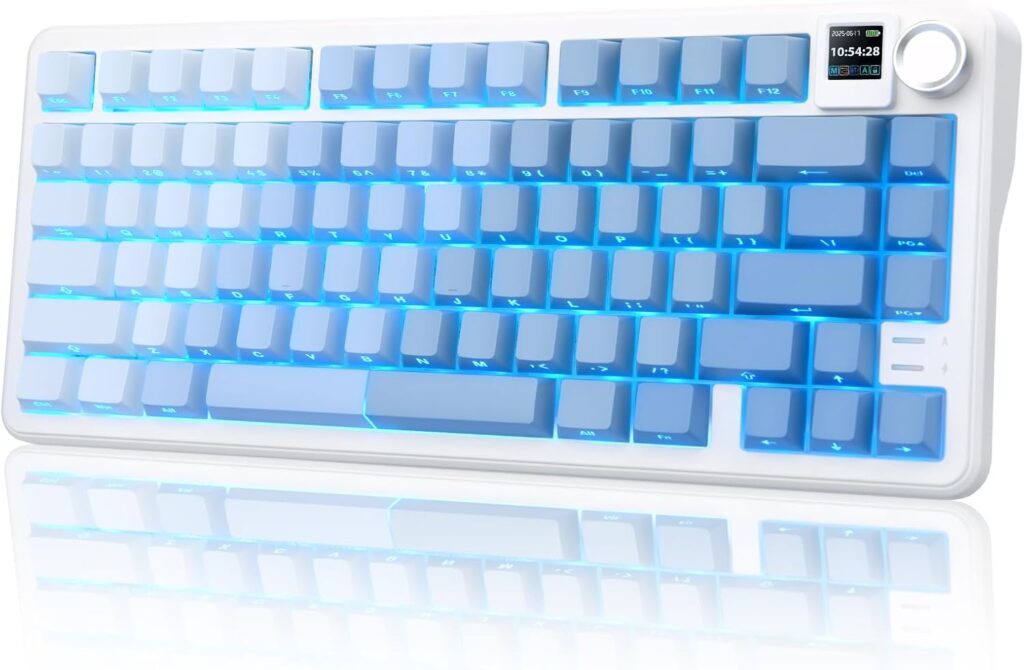 Rii RK805 Wireless Creamy Mechanical Keyboard with TFT Screen and Knob,75% Gasket-Mounted Gaming Keyboard with RGB Backlight,Tri-Mode BT/2.4G/USB-C,Hot Swappable,for Windows/Mac/Linux(Blue Gradient)