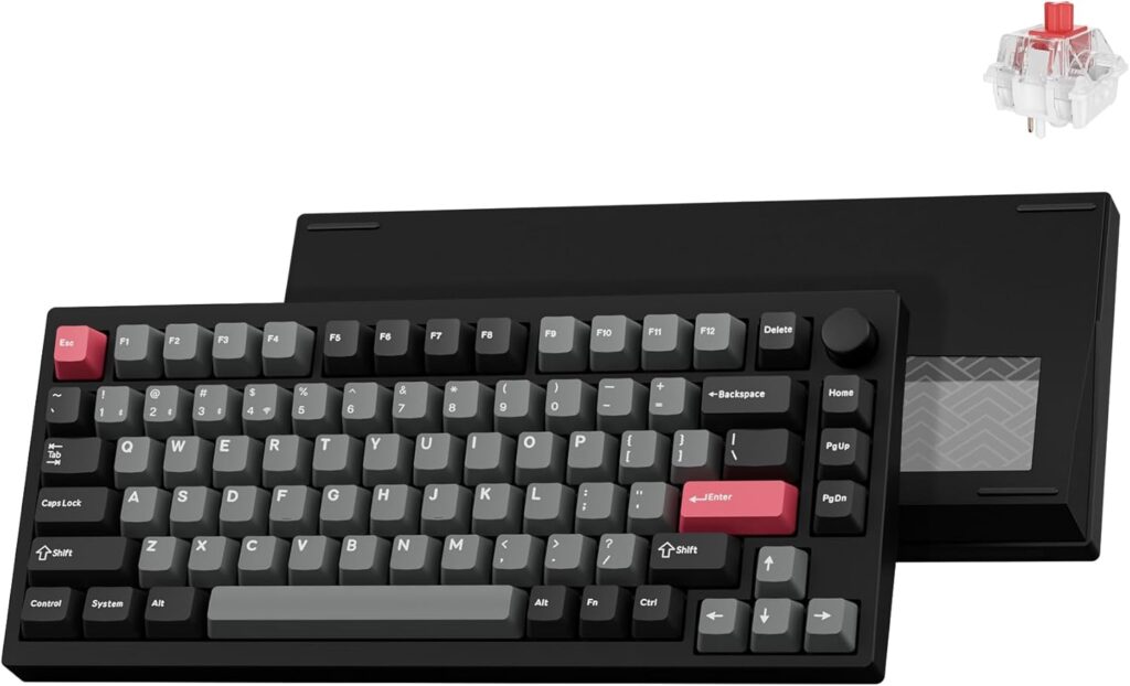 LEMOKEY P1 Pro Wireless Custom Mechanical Keyboard, Full Aluminum 2.4 GHz Bluetooth RGB Backlit 75% Layout with Hot-swappable KEYCHRON Super Red Switch Compatible with Mac Windows Linux