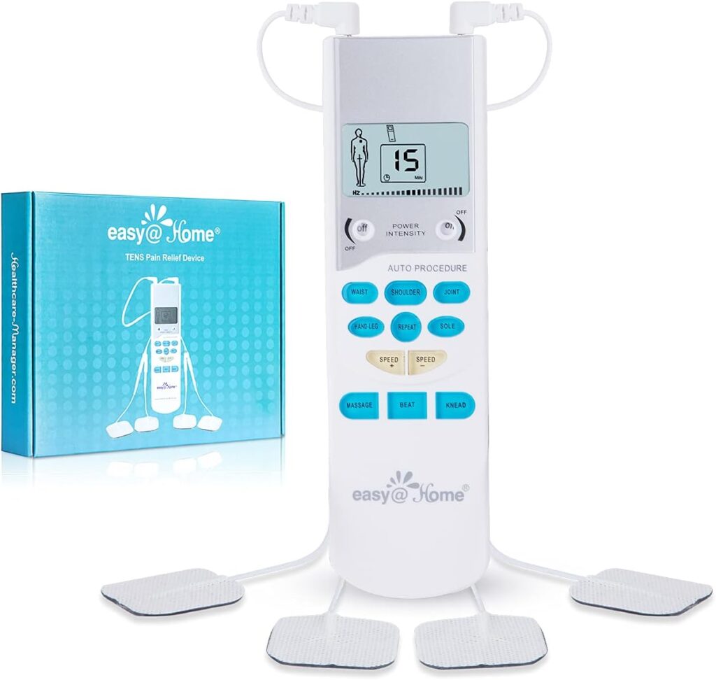Easy@Home TENS Unit Muscle Stimulator – Electronic Pulse Massager, 510K Cleared, FSA Eligible OTC Home Use Handheld Pain Relief Therapy Device-Pain Management Machine Gift for Mom Dad – EHE009