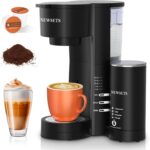 3 in 1 Single Serve Coffee Maker with Milk Frother for K Cup & Ground Coffee, 6-14oz Brew Sizes, 28oz Removable Water Tank, Self-cleaning Function, Black