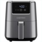 CHEFMAN 2 Qt Mini Air Fryer – Digital Space-Saving Compact Air Fryer with Nonstick and Dishwasher Safe Basket, Quick & Easy Meals in Minutes, Features Digital Timer and Shake Reminder – Grey