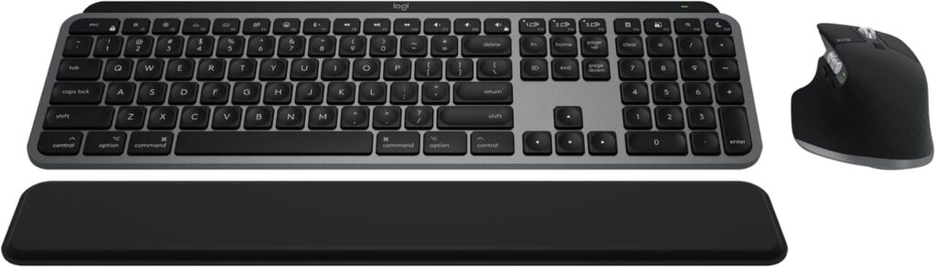 Logitech MX Keys S Combo for Mac, Wireless Keyboard and Mouse with Palm Rest, Backlit Keyboard, Fast Scroll Wireless Mouse, Bluetooth USB C for MacBook Pro, MacBook Air, iMac, iPad – Space Grey