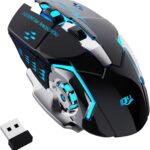 New 2.4G Wireless Rechargeable Gaming Mouse Silent Click with 6 Buttons, 3 Adjustable Levels DPI, Colorful LED Lights for Laptop, iPad, MacOS, PC, Windows, Android (Black)