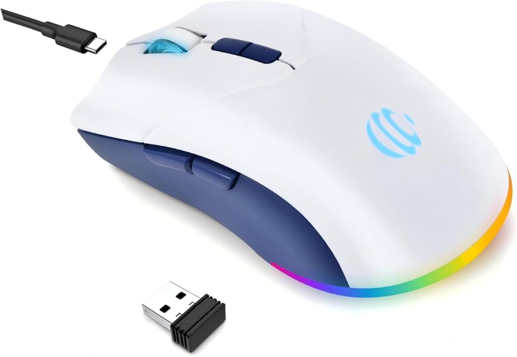 Wireless Bluetooth Mouse, Rechargeable USB Optical Mouse, 3 Adjustable DPI, LED Silent Dual Mode(Bluetooth 5.2 and 2.4G) Wireless Mouse for Mac, Laptop, PC, Android, Windows
