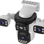 EVERSECU Triple Lens WiFi PTZ Security Camera, Three Cameras in One, Side Cameras with Adjustable All-Angle Arm, 2K 360° View No Blind Spot, Auto Tracking, Spotlight, 2 Way Audio