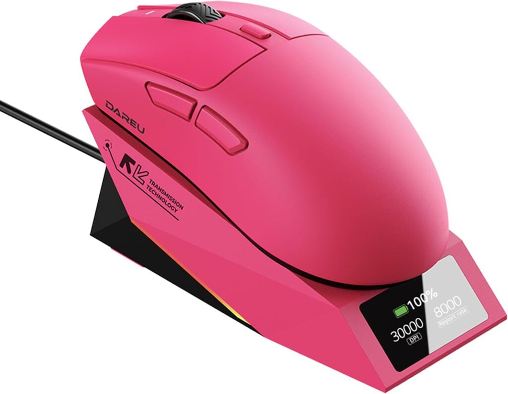 DAREU AE6 Pro Wireless Gaming Mouse, Custom PAW3950 30K Sensor, Wireless/Wired Dual 8K Polling,59g Lightweight, Display Charging Dock, Excimer Coating,3-Mode Connect, Programmable,166H Battery