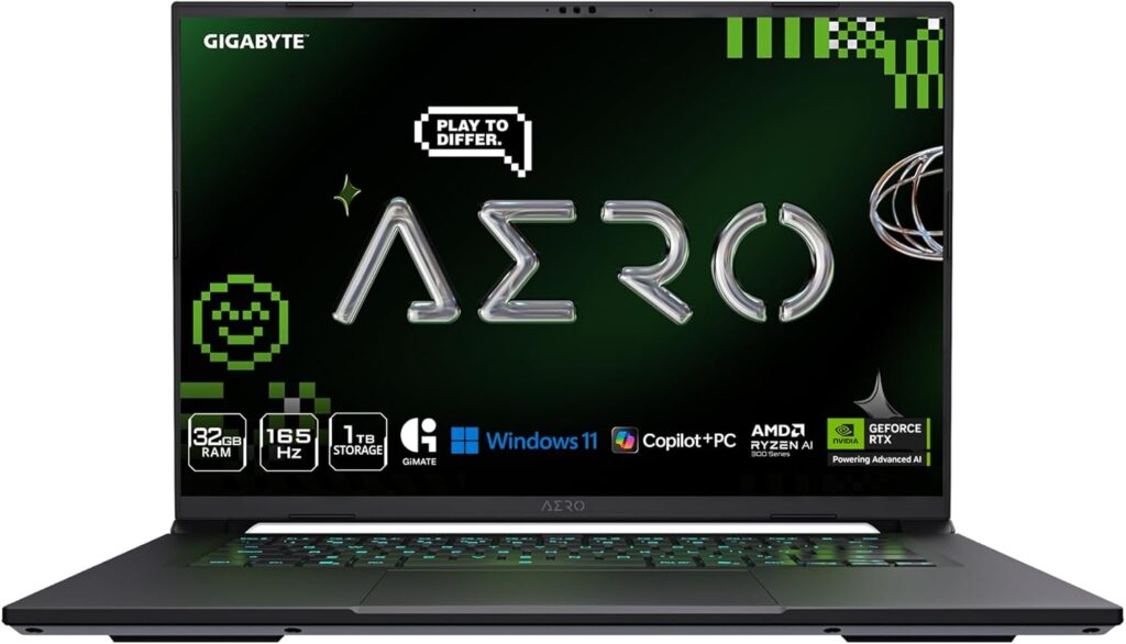 GIGABYTE AERO X16; Copilot+ PC – 165Hz 2560×1600 WQXGA – NVIDIA GeForce RTX 5070 – AMD Ryzen AI 9 HX 370-1TB SSD with 32GB DDR5 RAM – Windows 11 Home – Space Gray AERO X16 2WHA3USC64AH