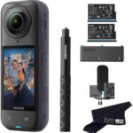 Insta360 X5 Battery Bundle- Waterproof 8K 360 Action Camera with 1/1.28″ Sensors, 8K 360 HDR Video,72MP Photo|Bundle Includes Extra 2 Batteries, Fast Charger, Invisible Selfie Stick, Lens Cap(No Card)