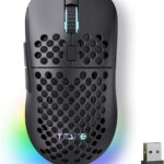 TMKB Falcon M1 Wireless Gaming Mouse, 24000DPI Optical Sensor, 180Hrs Battery, Lightweight, 6 Programmable Buttons, RGB Strip, 2.4G/BT5.2/USB-C Wired for PC/Mac/Laptop – Matte Black