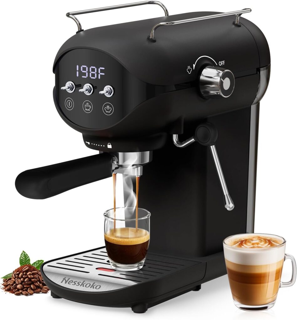 Espresso Machine with Steam Milk Frother Semi Automatic 20 Bar Compact Black with Toggle Switch for home Cafetera Espresso, Latte, Cappuccino, Americano, Macchiato