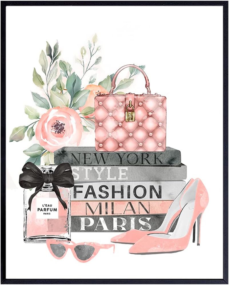 YELLOWBIRD ART & DESIGN Fashion Wall Art & Decor for Designer Handbag Purse Shoes Perfume Fan – Glam Wall Decor – Luxury Gift for Woman Fashionista Girl – Fashion designer design UNFRAMED 8×10 Print