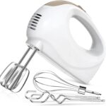 5-Speed Electric Hand Mixer with Whisk, Traditional Beaters, 120 Watts,Portable & Lightweight, Blending or Cooking, Brown