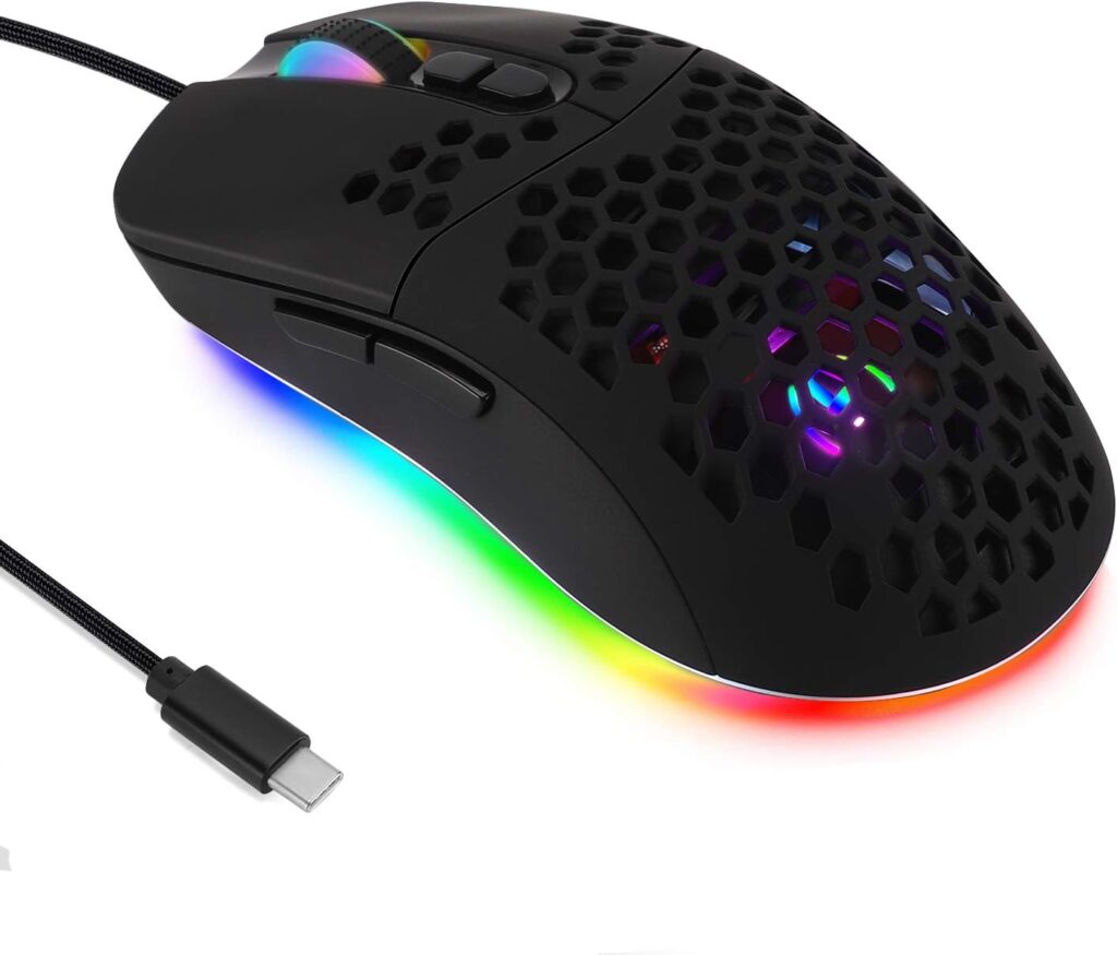 HXMJ Wired USB C Gaming Mice,Lightweight Honeycomb Shell,7200DPI,5 RGB Backlit for Apple MacBook,Computer or Laptops with Type C Port