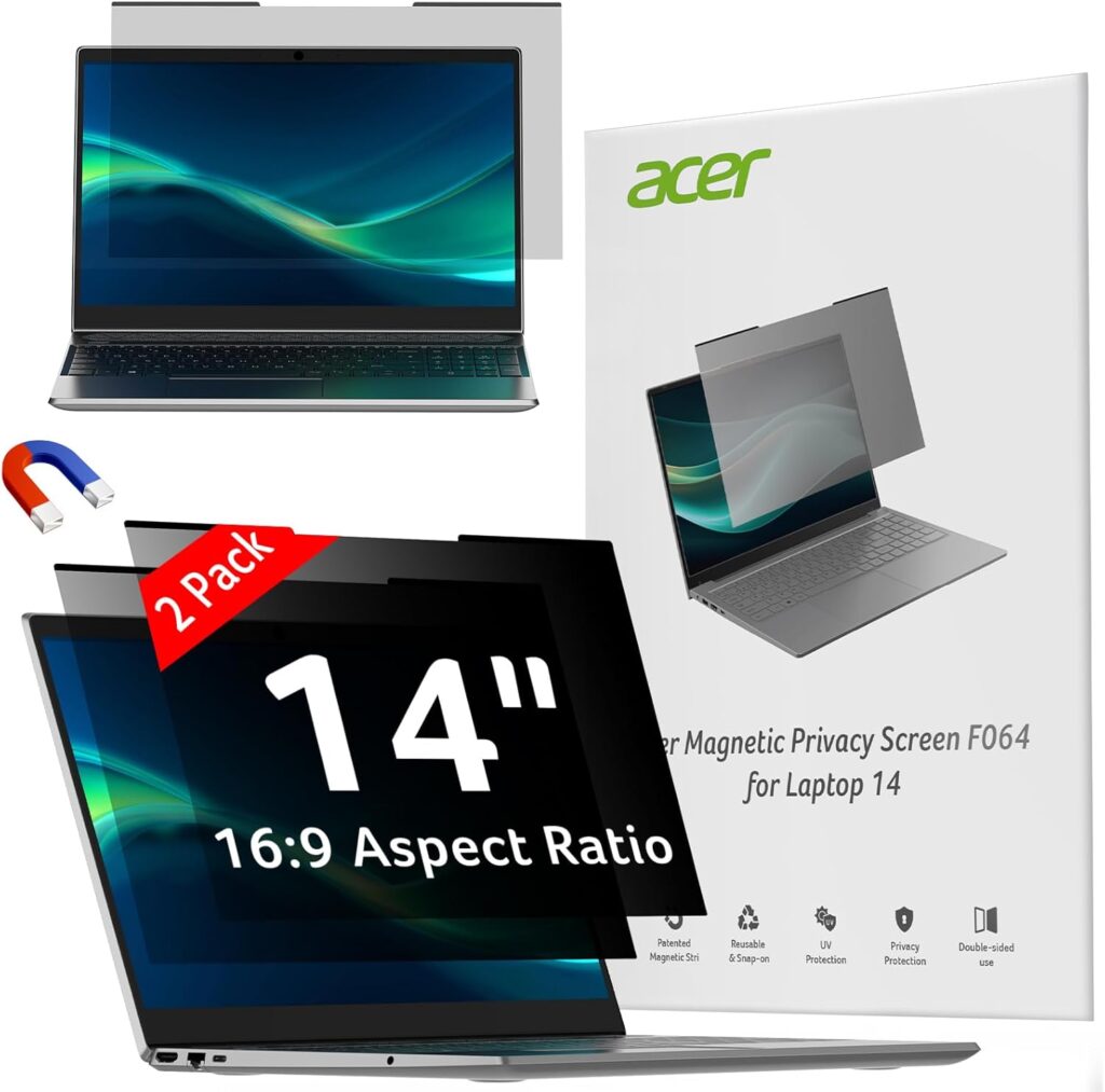 acer 2-Pack Laptop Privacy Screen – for Laptop 14 Inch 16:9, Magnetic & Removable Privacy Filter Shield, Anti-Glare Screen Protector, Dual-sided Monitor Shield, For HP, Dell and Other Major Brands